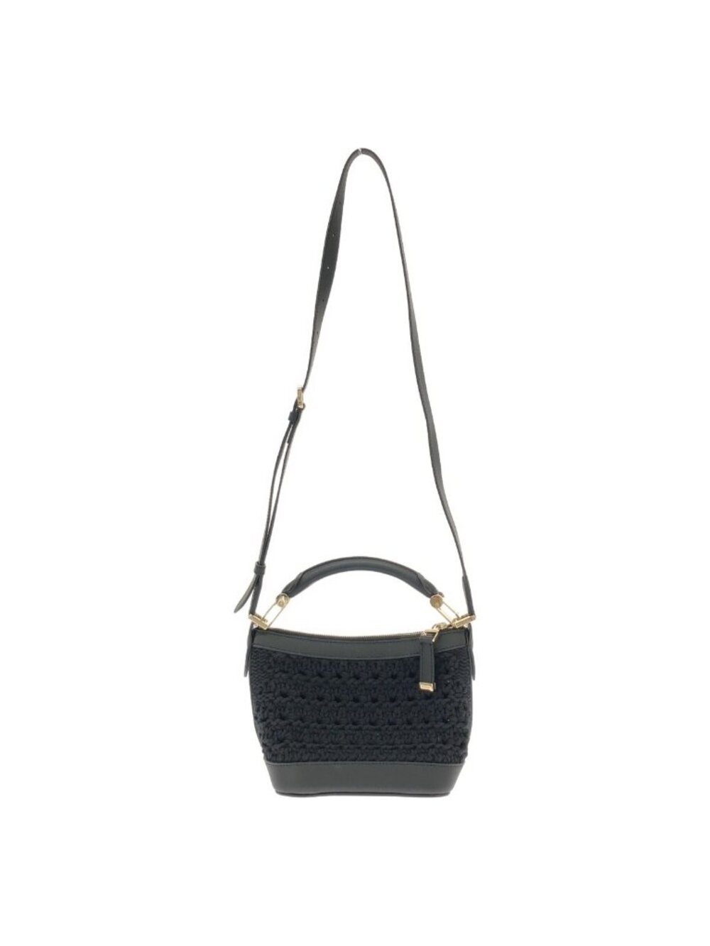 Max Mara 2-Way Clochette Knit Leather Shoulder Bag Black